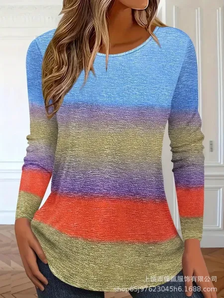 Design Gradient Ombre Long Sleeve Top Multicolor - 1