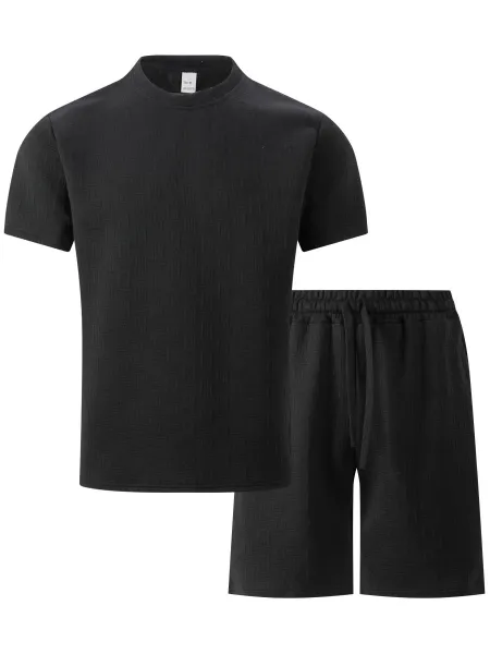 Design Textured Gray Oversized T-Shirt and Shorts Set - 7