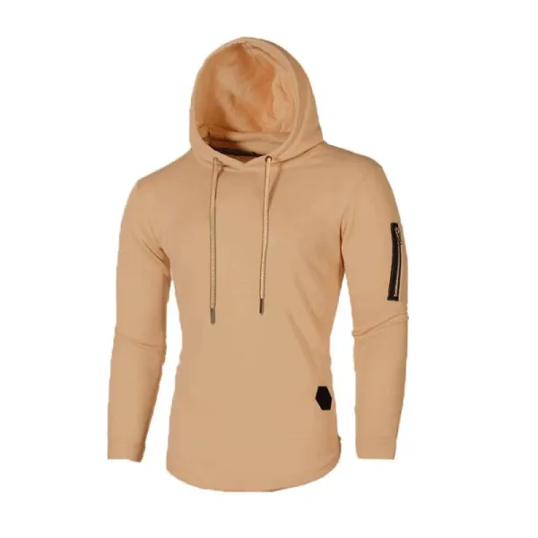 Design Longline Hoodie with Zippered Sleeve Pocket Gray - 12