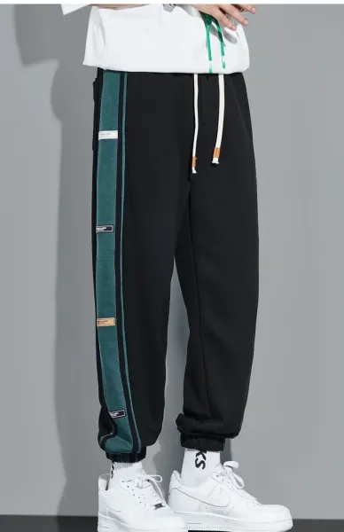 Design Track Pants with Blue Side Panel Gray Sweatpants - 8