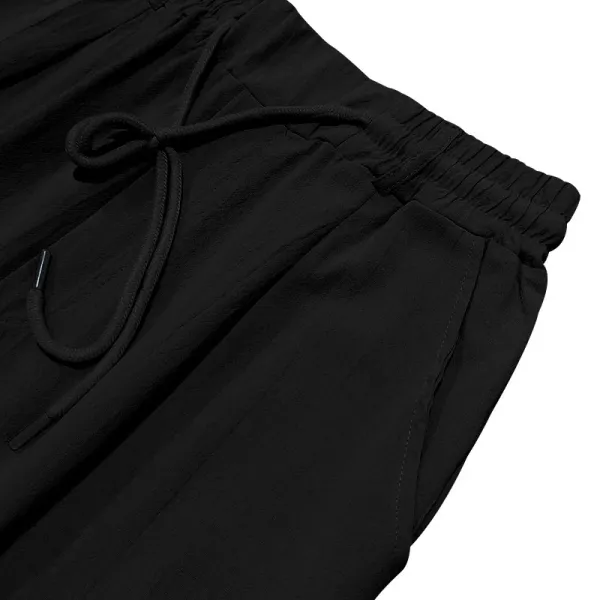 Design Wide-Leg Relaxed Fit Black Pants with Cuffed Hems - 22