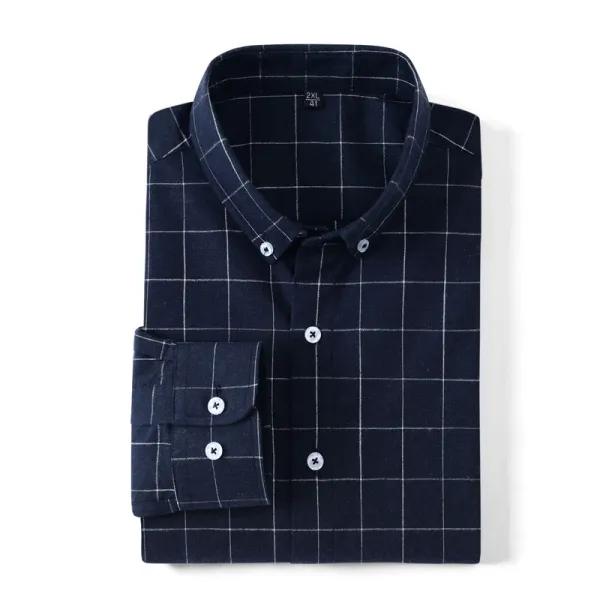 Design Grid Pattern Navy Button-Down Shirt - 1