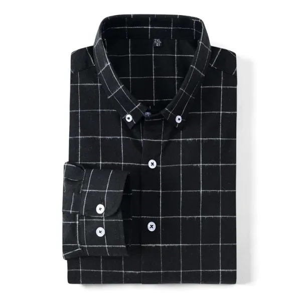 Design Grid Pattern Black Button-Down Shirt - 1