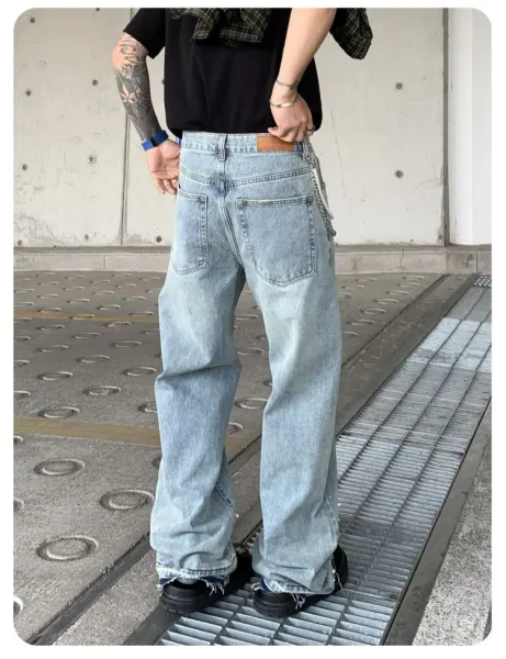 Design Pearl-Embellished Wide-Leg Denim Jeans Light Blue - 18