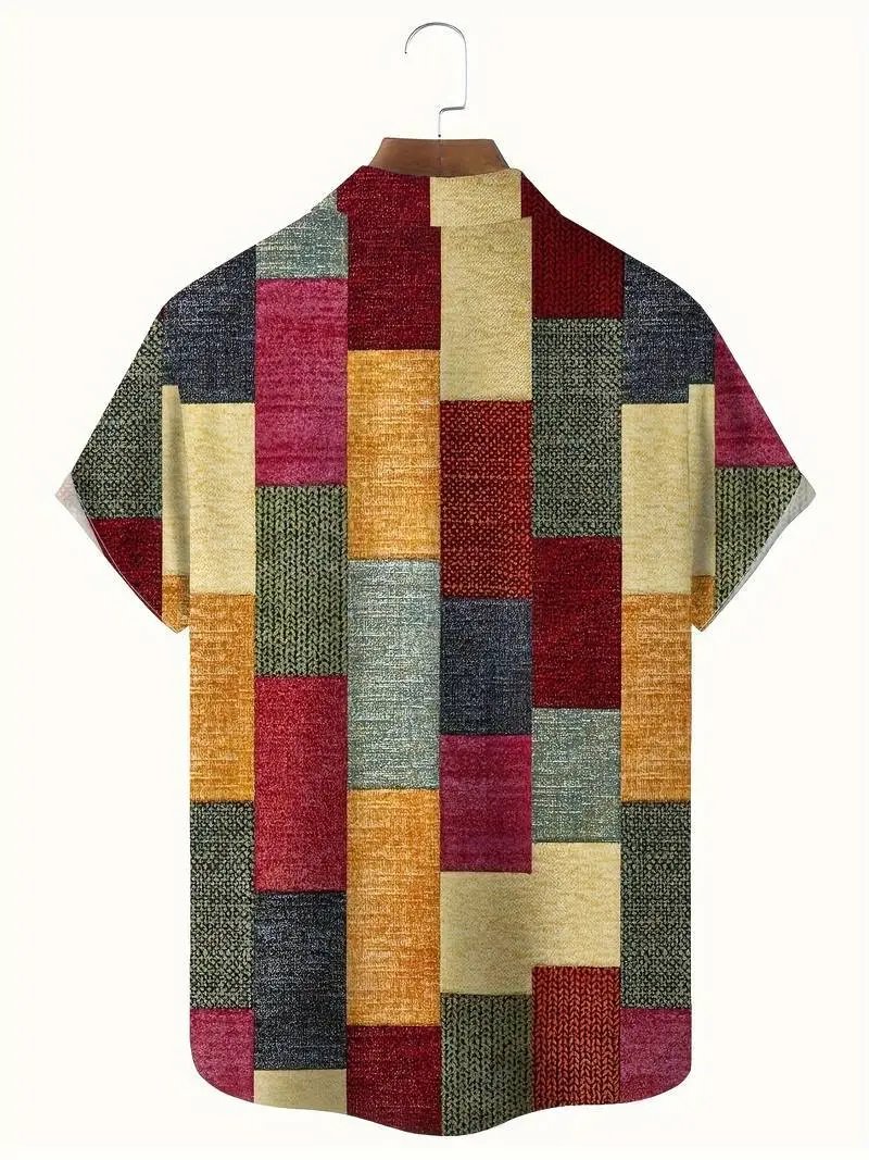 Design Patchwork Linen-Blend Shirt Green Beige Multicolor - 21