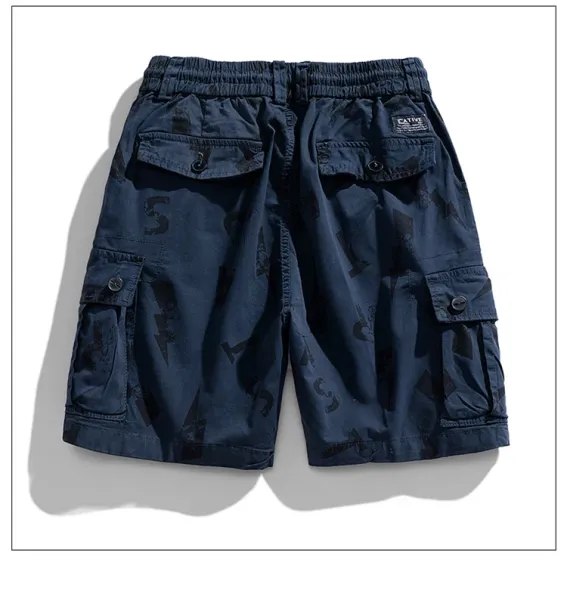 Design Cargo Shorts with Abstract Black Print Beige Shorts - 17