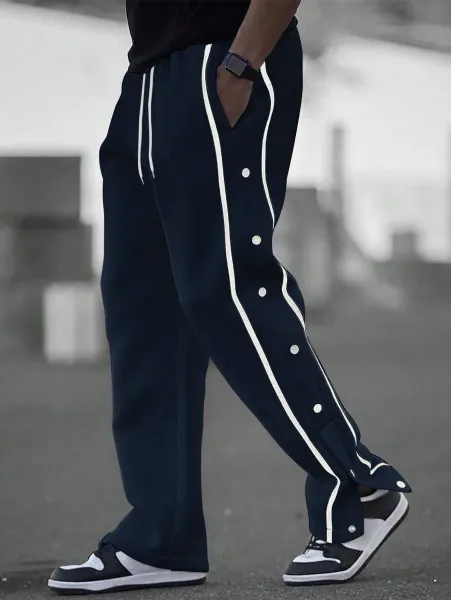 Design Button-Side Track Pants Gray Sweatpants - 11
