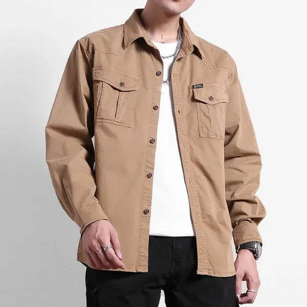 Design Utility Shirt Khaki Shirt Tops Shirt - 1
