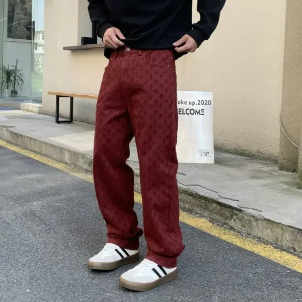 Design Wide-Leg Patterned Pants Burgundy Pants - 1