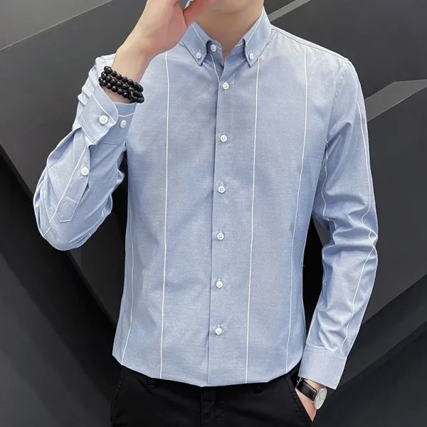 Design Classic Stripe Button-Down Shirt Light Blue Tops Shirt - 1