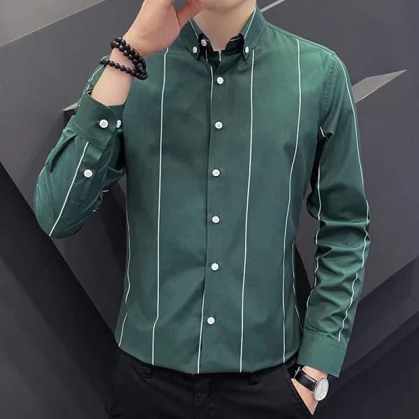 Design Striped Button-Down Shirt Green - 1