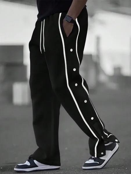 Design Button-Side Track Pants Gray Sweatpants - 18