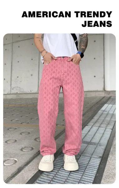 Design Jacquard Pattern Beige Pants with Textured Floral Motif - 2
