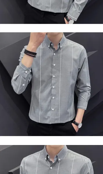 Design Stripe Detail Button-Down Shirt Black - 13