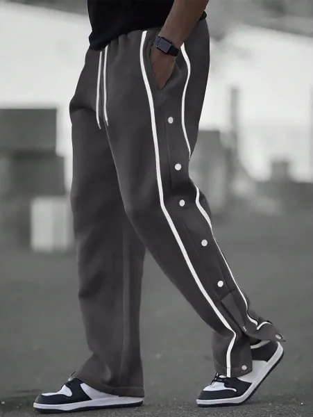 Design Button-Side Track Pants Gray Sweatpants - 31