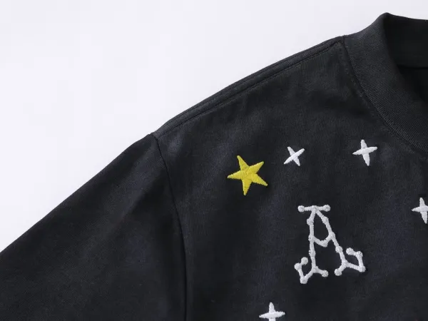 Design Ashrulem Star Constellation Embroidered Black T-Shirt T-Shirts - 15