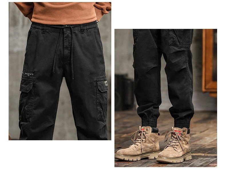 Design Cargo Pants Black with Zippered Pocket and Elastic Cuff Pants - 23