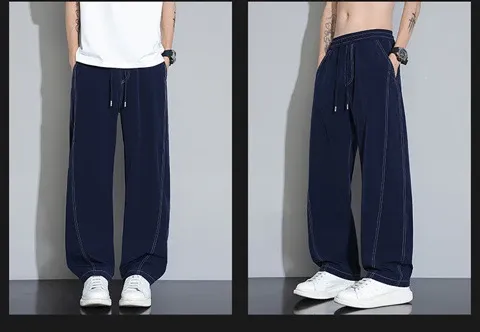 Design Wide-Leg Track Pants with Contrast Stitching Black Pants Sweatpants - 25