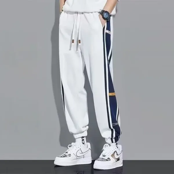 Design Track Pants White with Navy Stripe and Gold Accent Sweatpants - 1