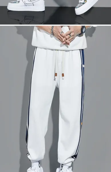 Design Track Pants with Blue Side Panel Gray Sweatpants - 15