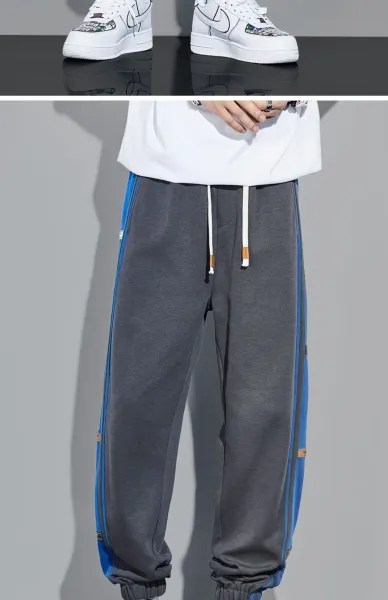 Design Track Pants with Blue Side Panel Gray Sweatpants - 16