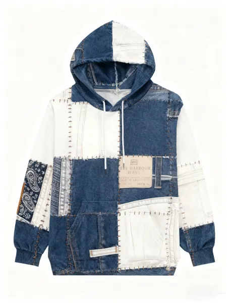 Denim Tears Patchwork Denim Hoodie Blue and White - 1