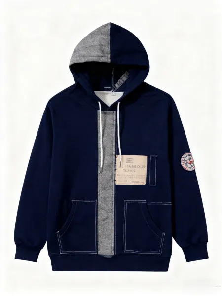 Design Blue Harbour Jeans Patchwork Hoodie Navy / Gray Hoodie - 1