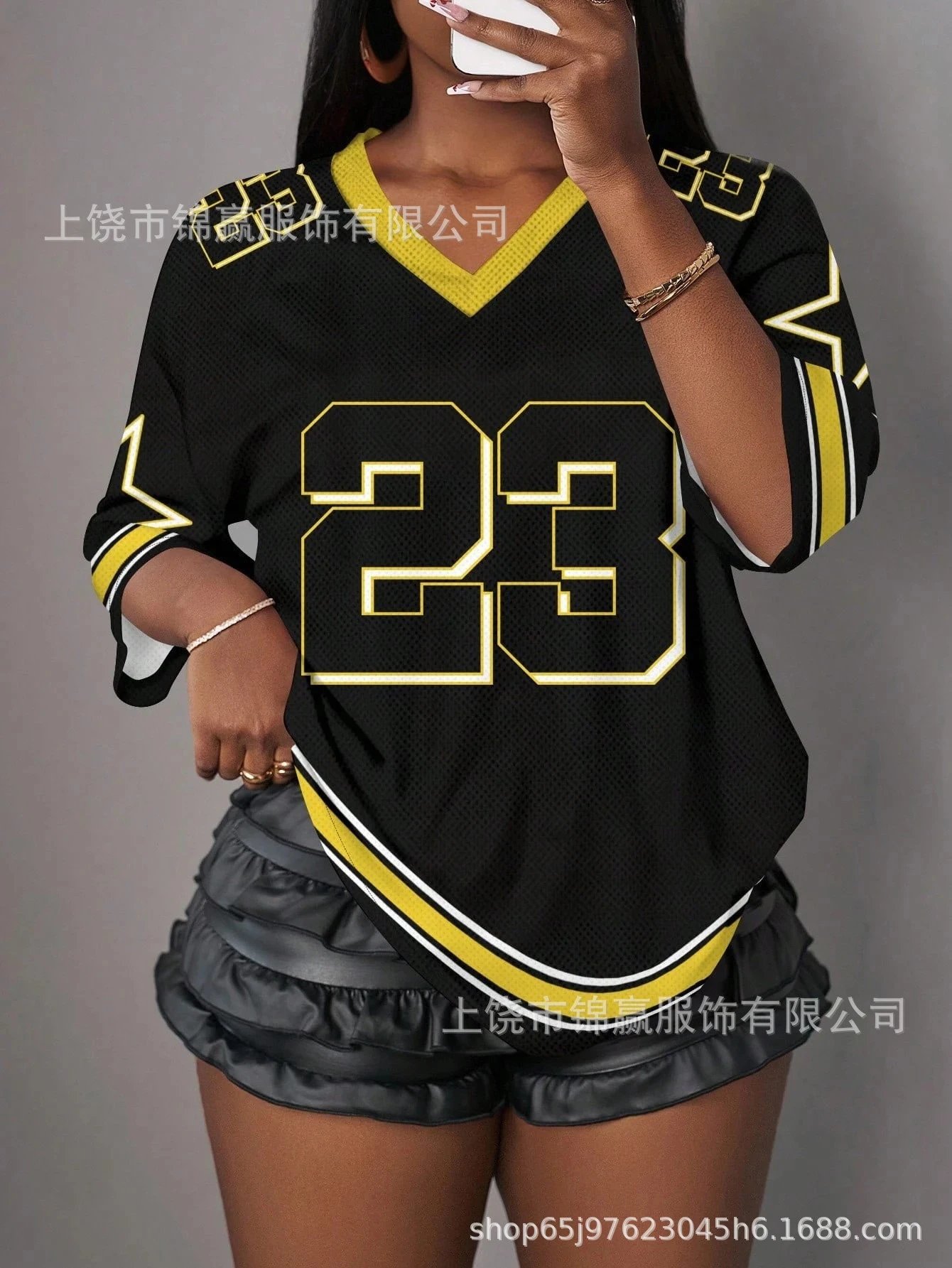 Design Make Money Not Friends Pink Black Butterfly V-Neck Jersey Tops Jersey - 16