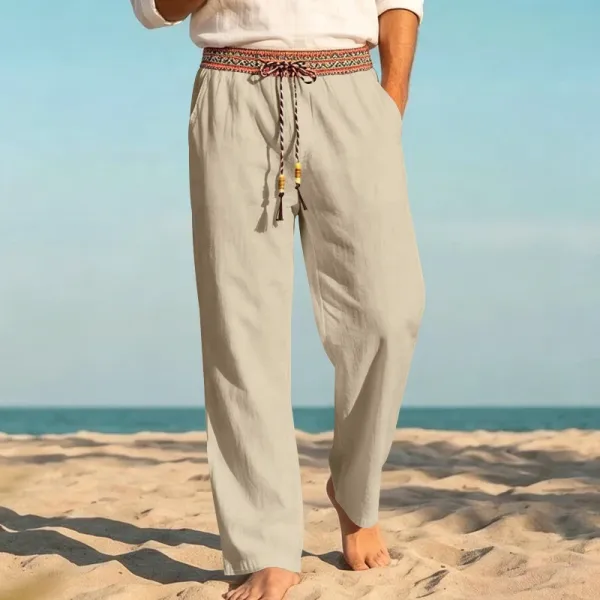 Design Bohemian Linen Drawstring Pants White - 9