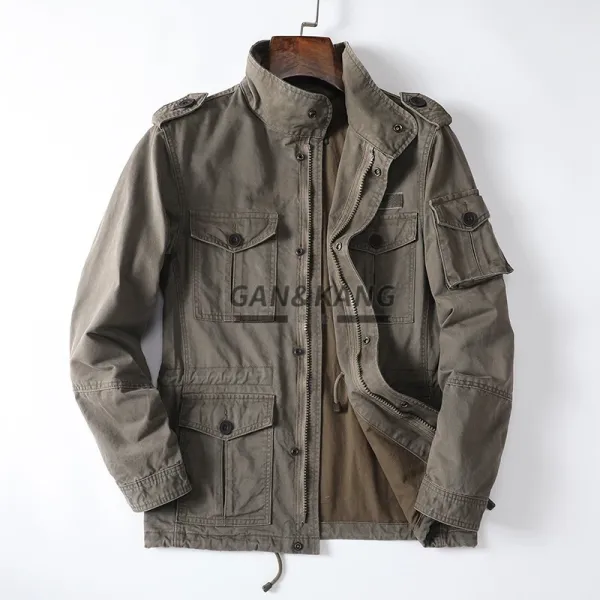 Design Gan & Kang Military-Style Field Jacket Olive Green Jacket Outerwear Jacket - 1