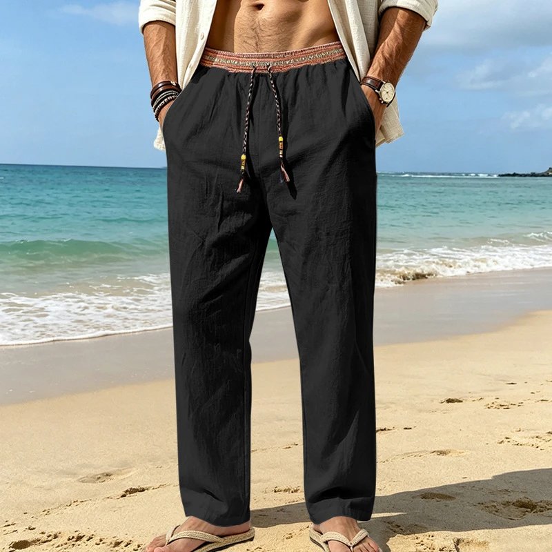 Design Bohemian Linen Drawstring Pants White - 21
