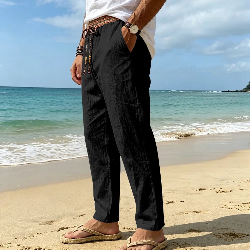 Design Bohemian Linen Drawstring Pants White - 23