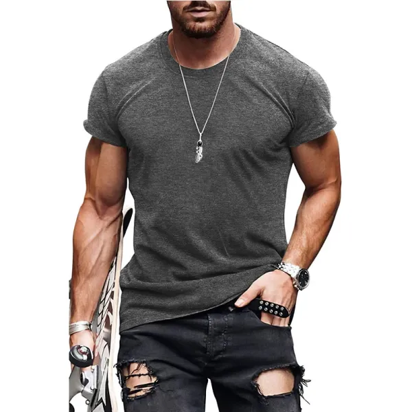 Design Basic Fit Heather Gray T-Shirt with Distressed Black Jeans - 1