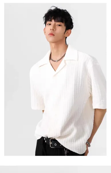 Design Short-Sleeve Crinkle Shirt White Tops Shirt - 5