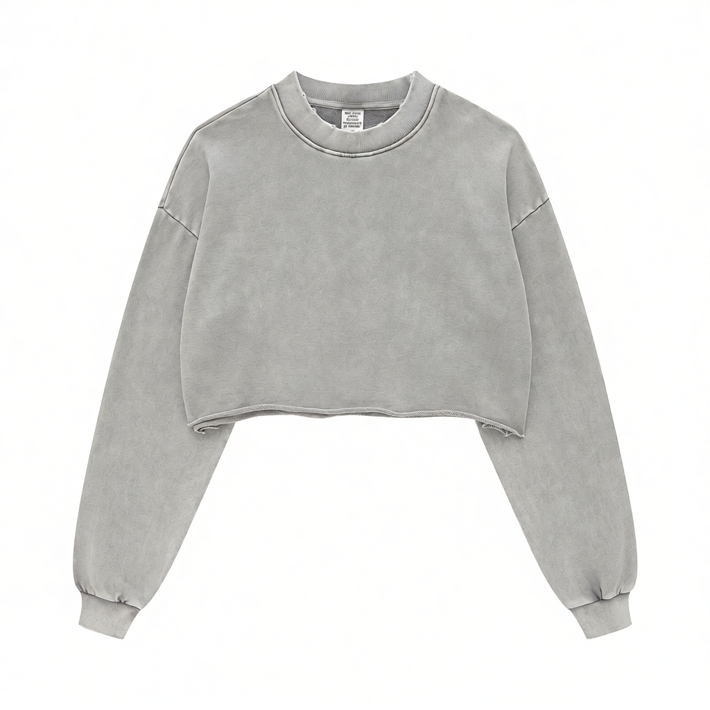 Design Cropped Acid Wash Gray Sweatshirt Sweater - 4