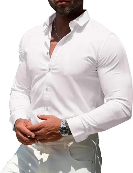 Design Slim Fit White Button-Down Shirt - 1