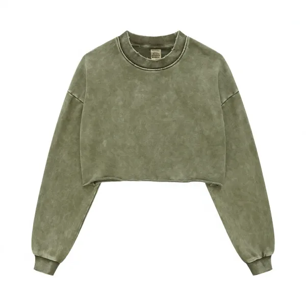 Design Cropped Acid Wash Gray Sweatshirt Sweater - 3