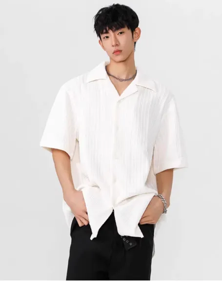 Design Short-Sleeve Crinkle Shirt White Tops Shirt - 6