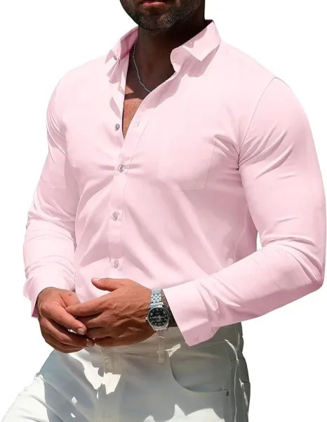 Design Classic Fit Pink Button-Down Shirt Tops Shirt - 1