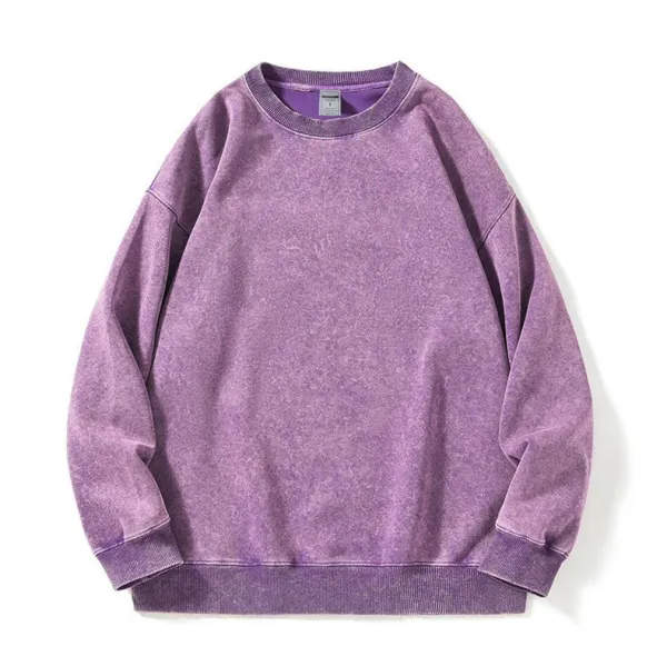 Design Acid Wash Purple Crewneck Sweatshirt Hoodie - 11