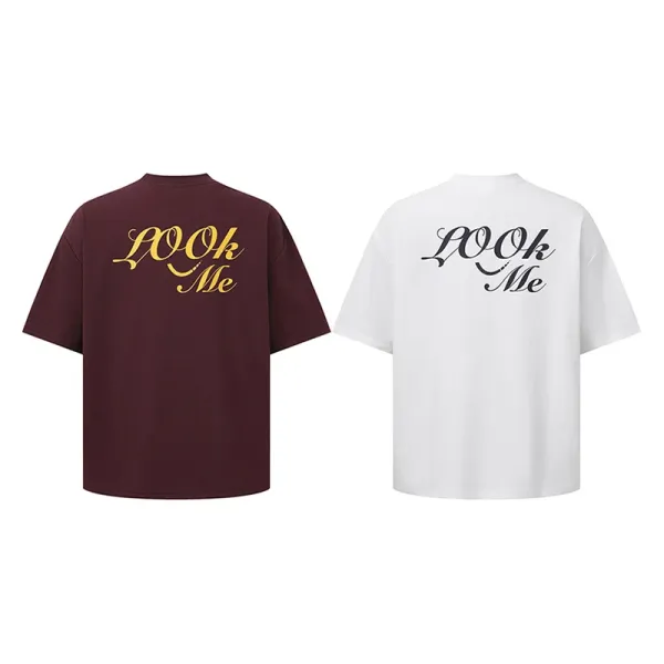 Design Embroidered Script Logo Burgundy Oversized T-Shirt - 23