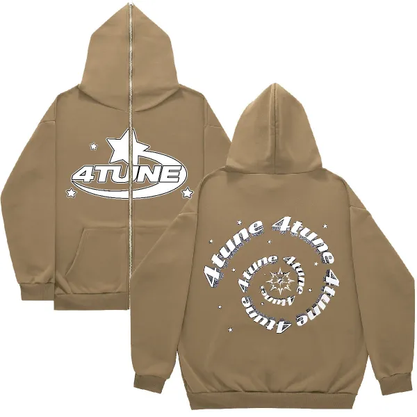 Design 4TUNE Spiral Star Zip-Up Hoodie Beige Hoodie - 1