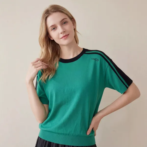 Design TAYCO Knit Tee Emerald Green with Black Stripe Detail T-Shirt T-Shirts - 1