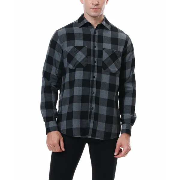 Design Flannel Shirt Black Gray Checkered Shirt Tops Shirt - 1