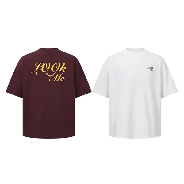 Design Embroidered Script Logo Burgundy Oversized T-Shirt - 22