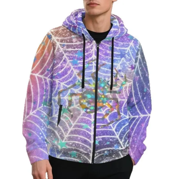 Design Spider Web Galaxy Print Zip-Up Hoodie - 1