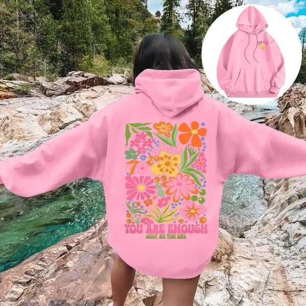 Design Floral Print 'You Are Enough' Oversized Pink Hoodie - 1