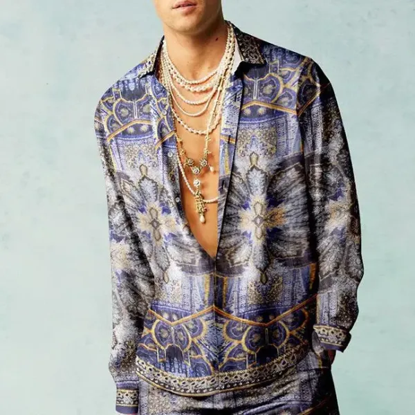 Design Printed Silk Blazer with Ornamental Pattern in Multicolor - 1