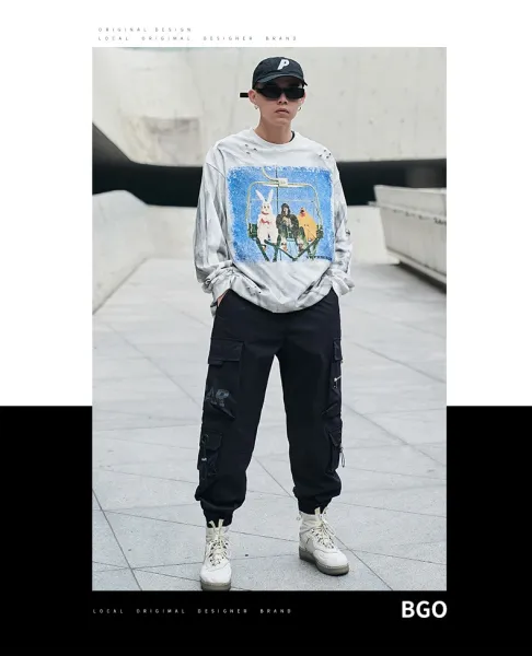 Design TAIWANG Cargo Pants Black Streetwear Trousers Pants - 4