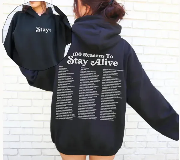 Design '100 Reasons To Stay Alive' Oversized Hoodie Black - 1